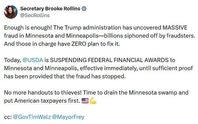 USDA Suspends Federal Funding to Minnesota Over $129.1 Million in 'Massive Fraud' Allegations