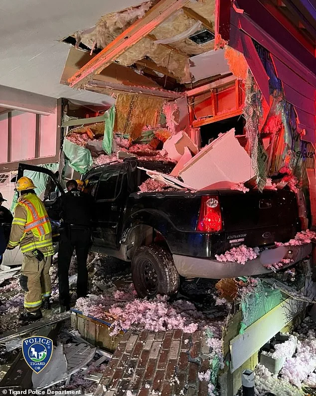 Ford Pickup Truck Launches into Air, Crashes into Home in Tigard