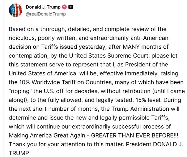 Trump Escalates Economic War with 15% Tariff Hike Amid Supreme Court Ruling